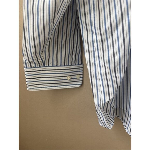 Arrow Men’s 16-32/33 Blue Striped Wrinkle-Free Button Down Dress Shirt Classic - Picture 4 of 6